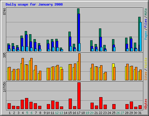 Daily usage for January 2008